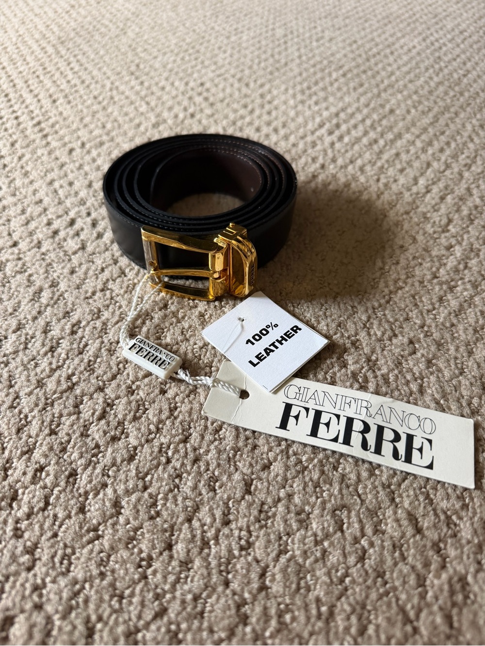 Gianfranco Ferre Black/Brown Leather Belt with Gold Buckle